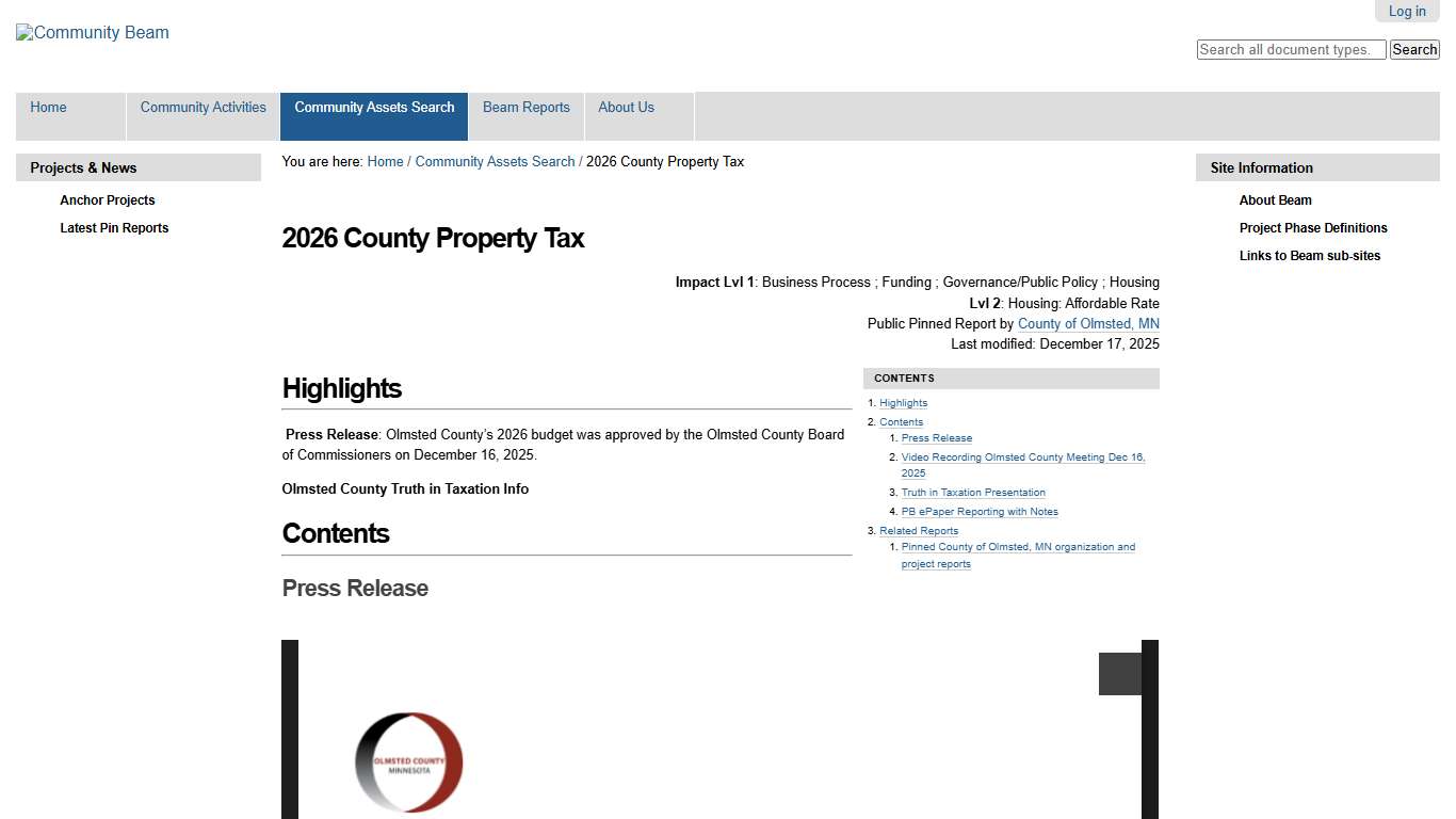 2026 County Property Tax — Community Beam