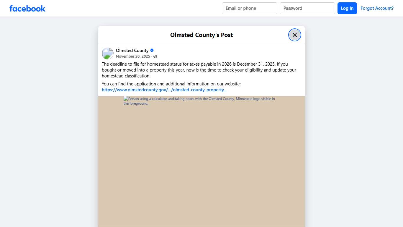 Olmsted County - The deadline to file for homestead status... Facebook