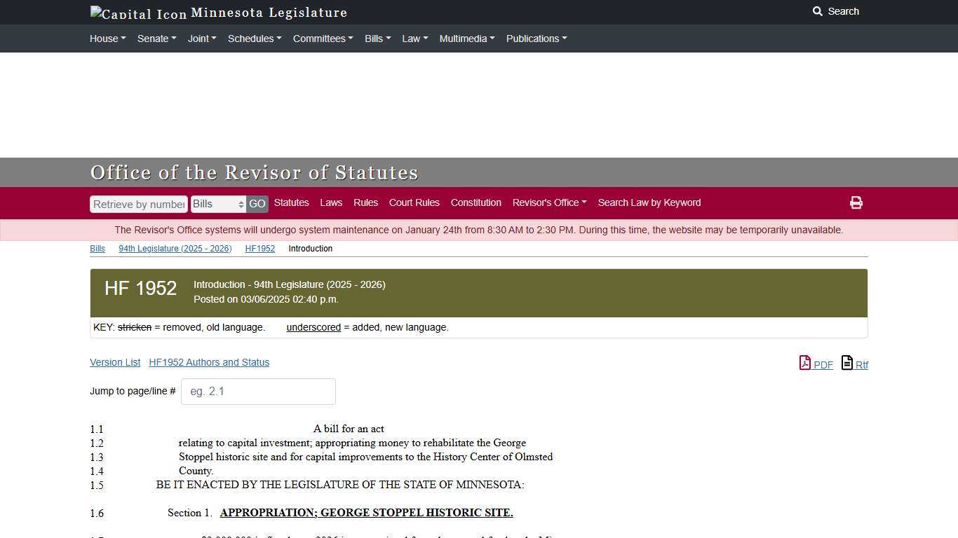 HF 1952 Introduction - 94th Legislature (2025 - 2026)