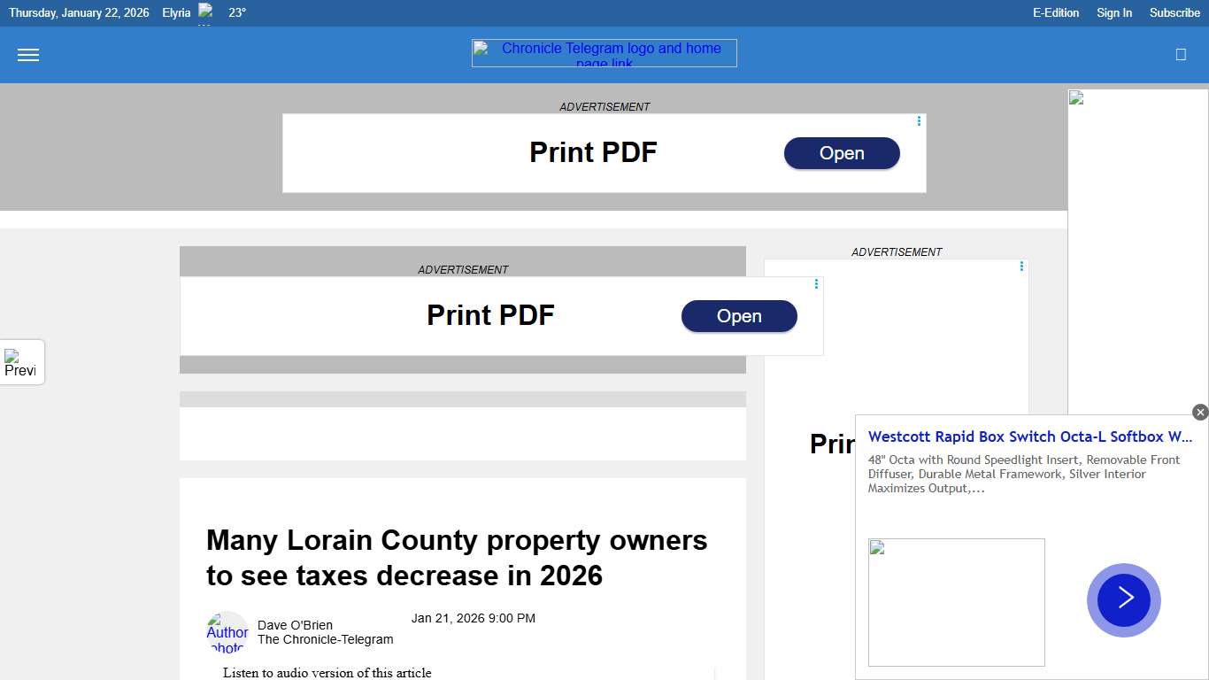Many Lorain County property owners to see taxes decrease in 2026 Chronicle Telegram Lorain County Auditor Craig Snodgrass shared the changes for the 2025 tax bills that are due in 2026. The majority of the changes are the result of new levies being collected or older levies expiring.