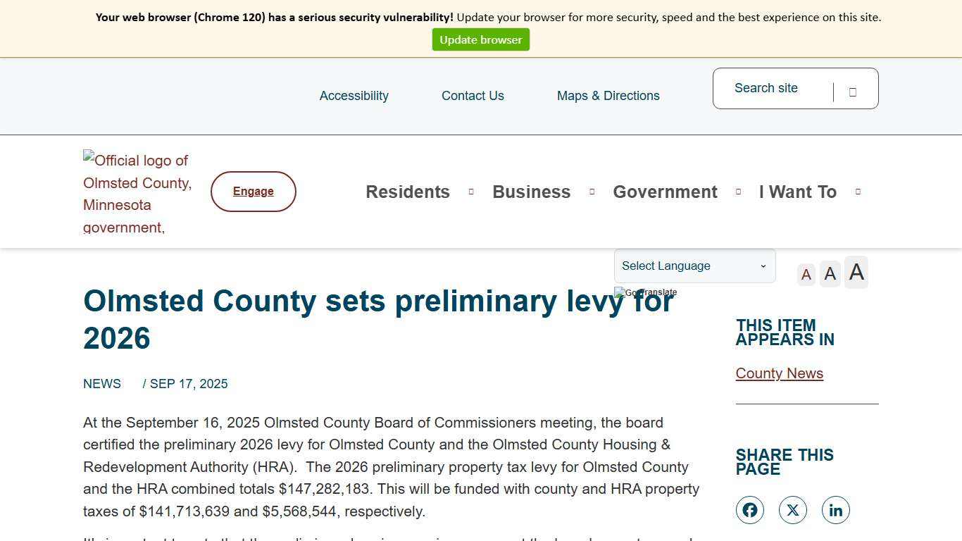 Olmsted County sets preliminary levy for 2026 Olmsted County, MN
