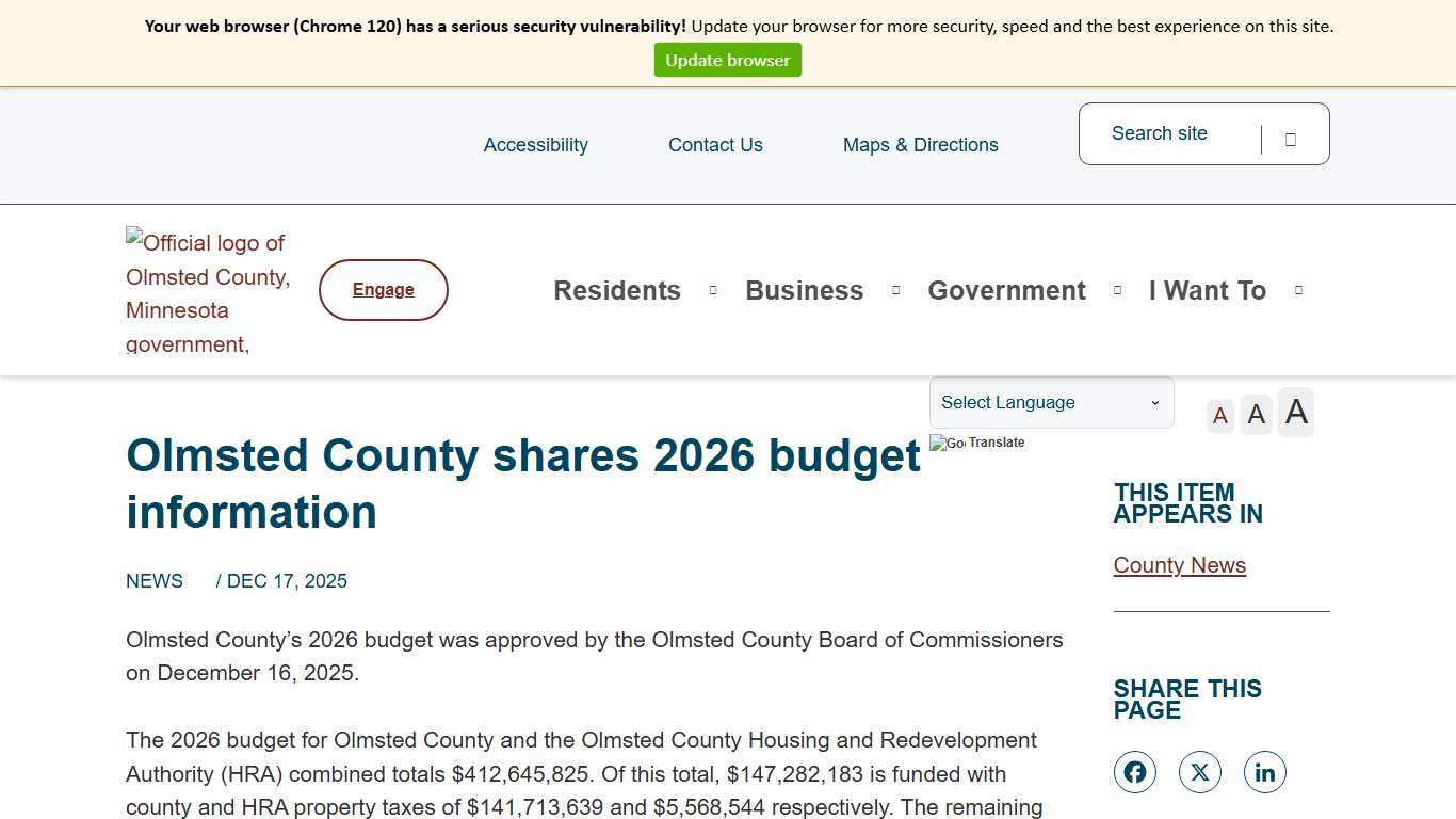 Olmsted County shares 2026 budget information Olmsted County, MN